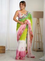 Georgette Light Green Party Wear Embroidery Work Saree